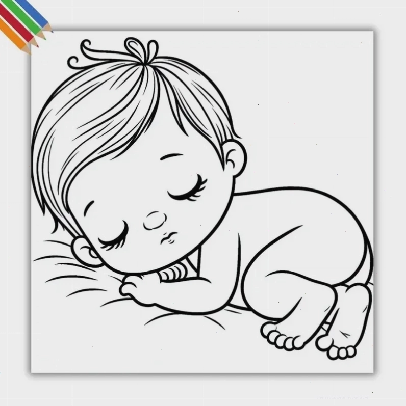 tranh tô màu bé gái ôm gấu bông khi ngủ