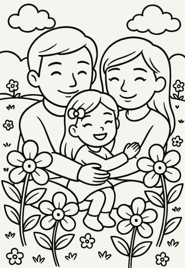 Tranh tô màu bố mẹ và các thành viên trong gia đình