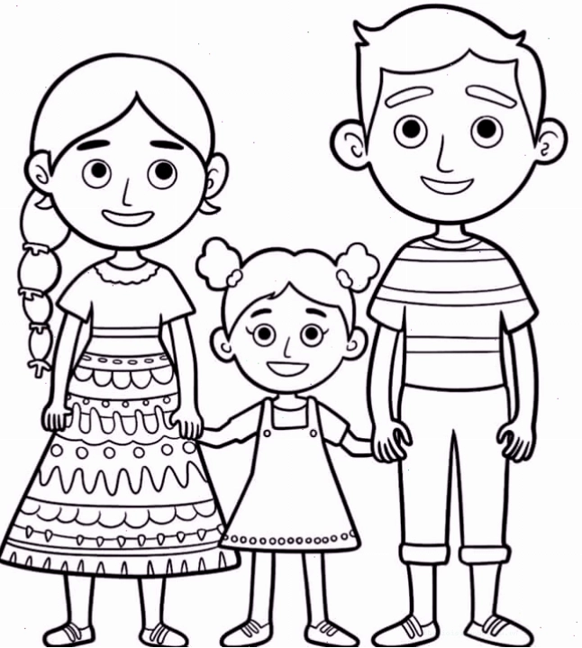 Tranh tô màu bố mẹ và con cái quây quần