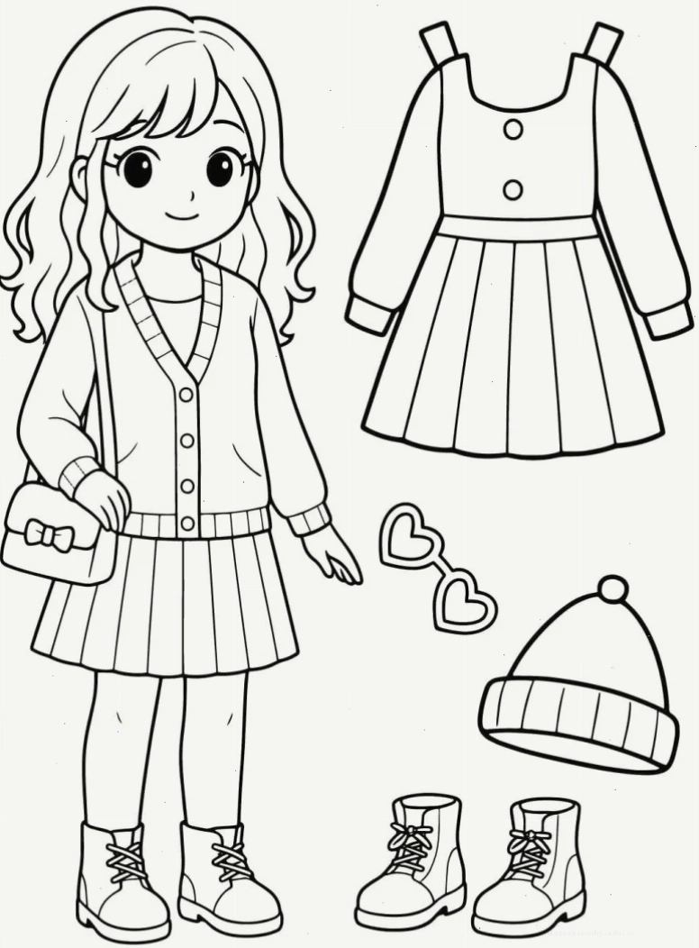 Tranh tô màu búp bê chibi Noel váy đỏ