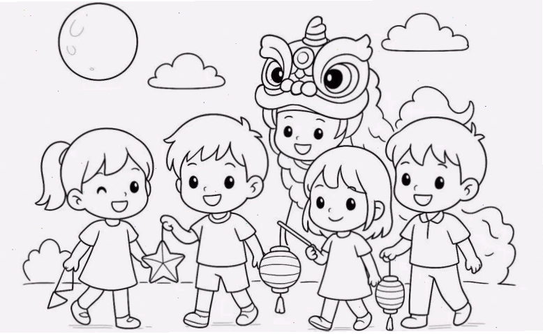 Tranh tô màu chị Hằng và chú Cuội trên cung trăng
