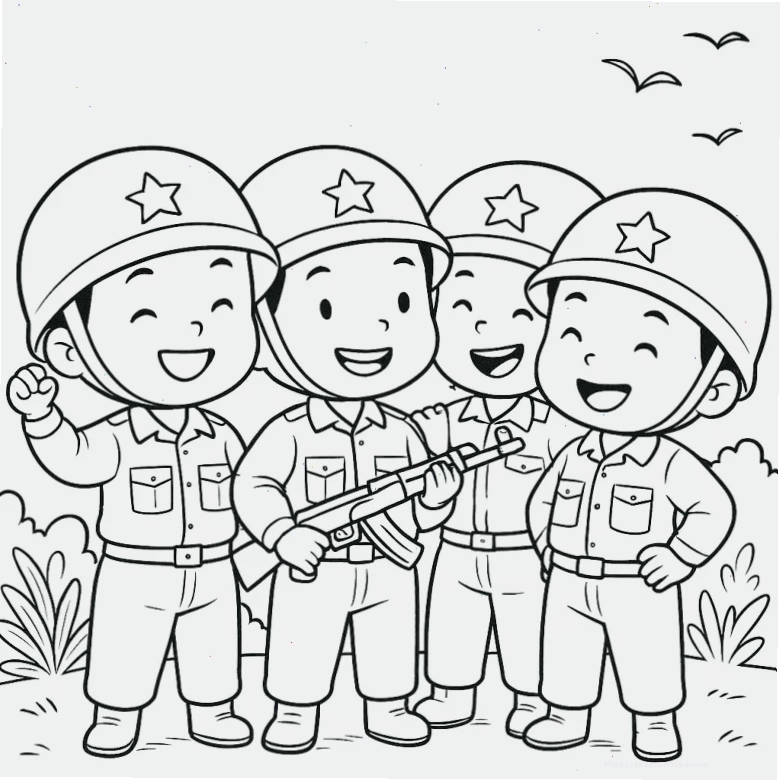 Tranh tô màu chú bộ đội đang làm nhiệm vụ