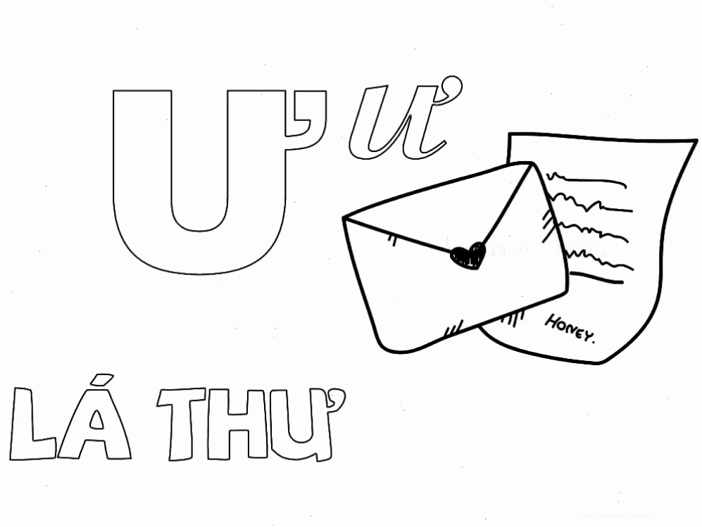 Tranh tô màu chữ u với nhiều hình vẽ minh họa