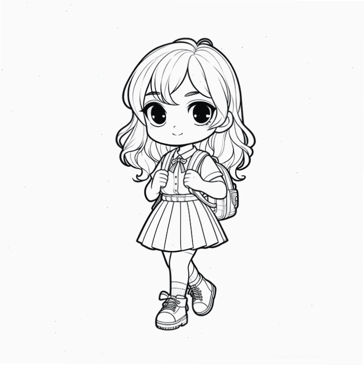 Tranh tô màu cô gái anime với trang phục học sinh