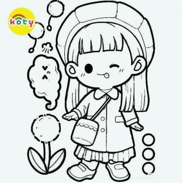 Tranh tô màu cô gái chibi đang chơi đùa