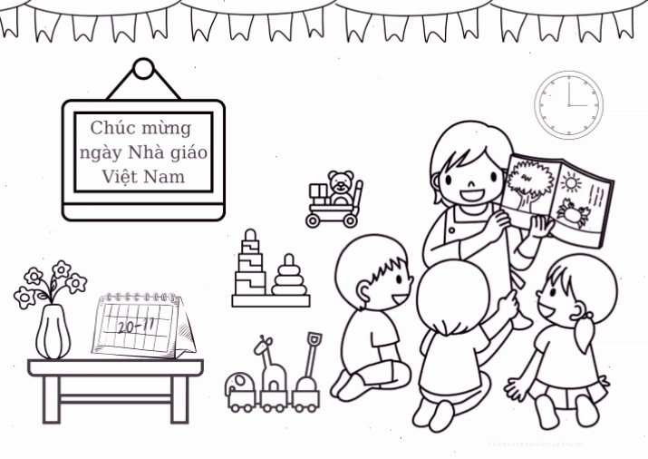 Tranh tô màu cô giáo mặc áo dài ngày 20/11