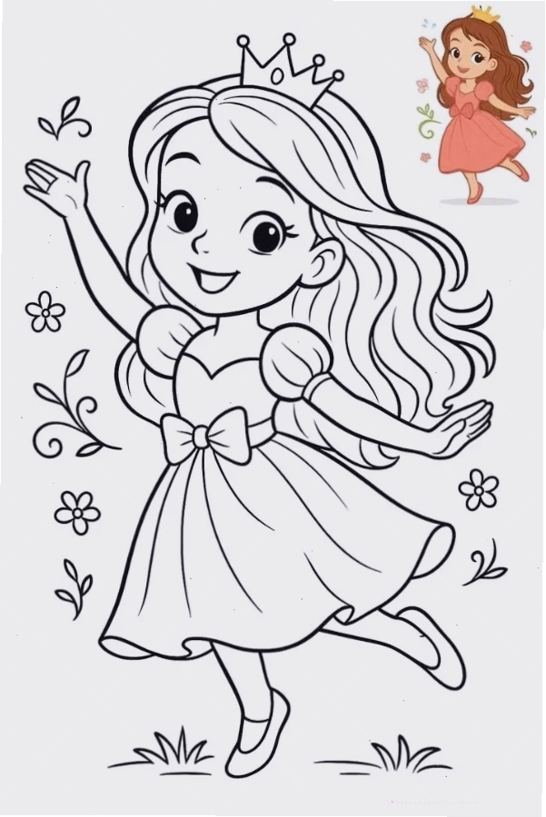 Tranh tô màu công chúa Chibi vẫy tay chào