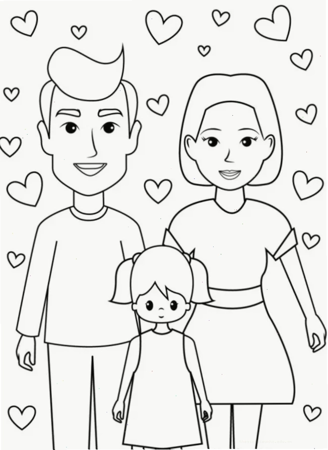 Tranh tô màu gia đình 3 người đang chơi đùa vui vẻ