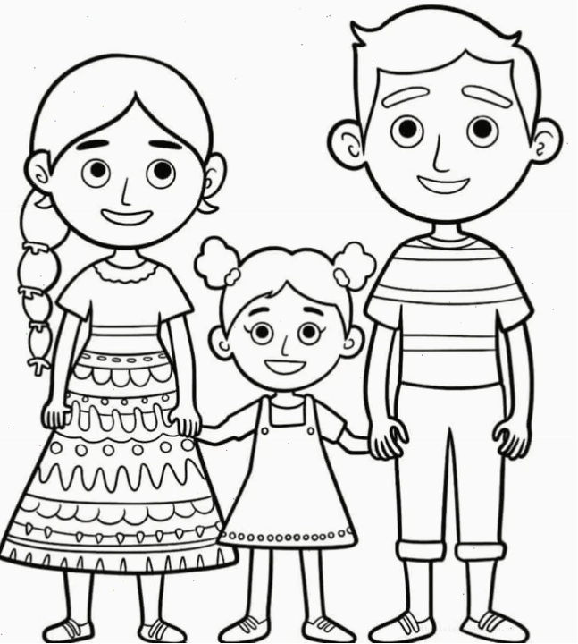 Tranh tô màu gia đình 3 người với hoạt động vẽ tranh