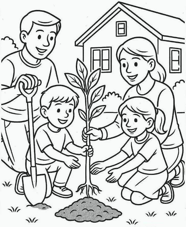 Tranh tô màu gia đình với các hoạt động ngoại khóa