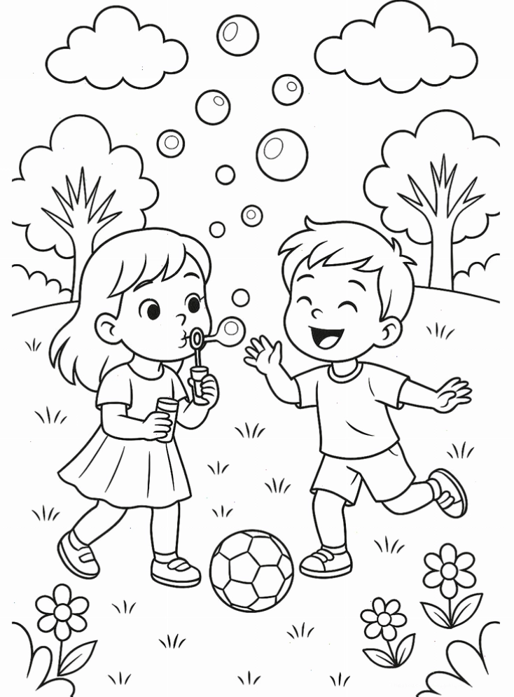 Tranh tô màu hoạt động vui chơi về các loài hoa