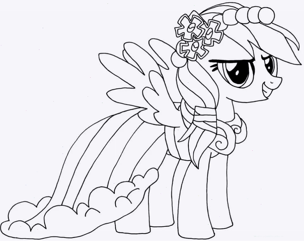 Tranh tô màu pony Rainbow Dash đang bay lượn
