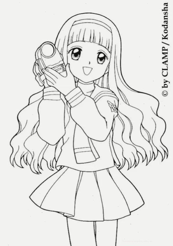 Tranh tô màu Sakura và Syaoran với biểu cảm vui vẻ