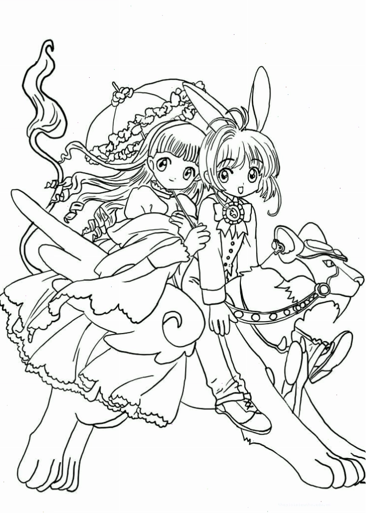 Tranh tô màu Sakura và Tomoyo đang chơi đùa