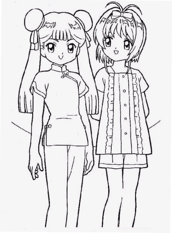 Tranh tô màu Sakura và Tomoyo trong khung cảnh thiên nhiên