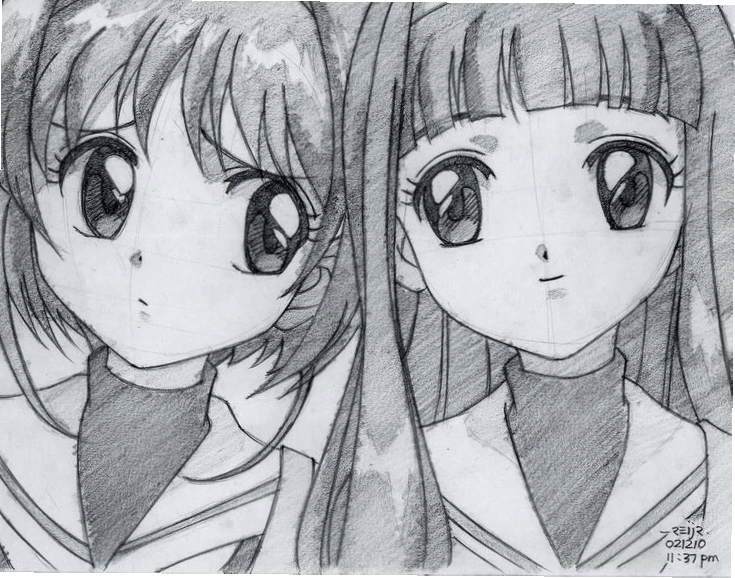 Tranh tô màu Sakura và Tomoyo với lá bài phép thuật