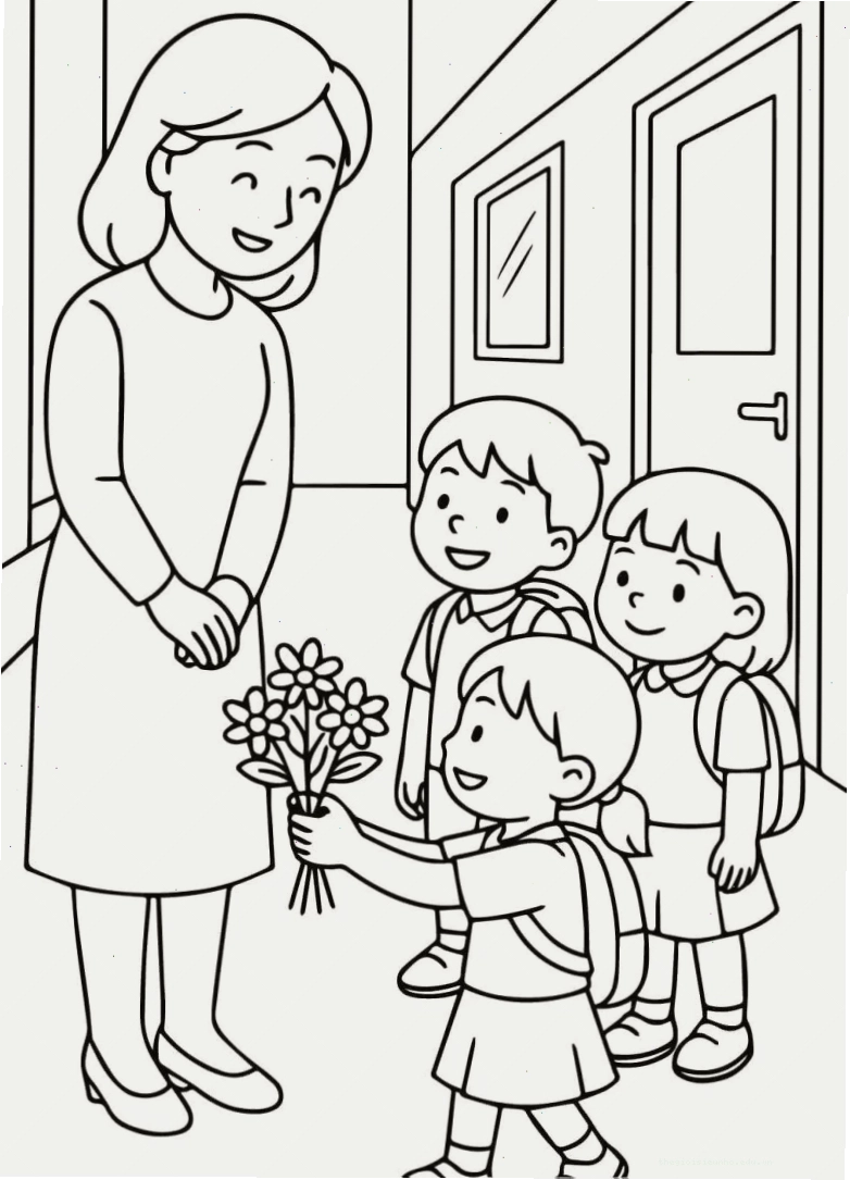 Tranh tô màu sân trường có nhiều hoạt động