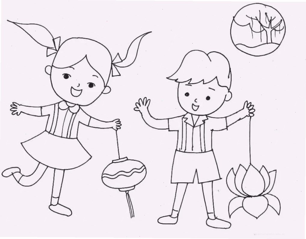 Tranh tô màu thỏ ngộ nghĩnh bên bánh Trung thu