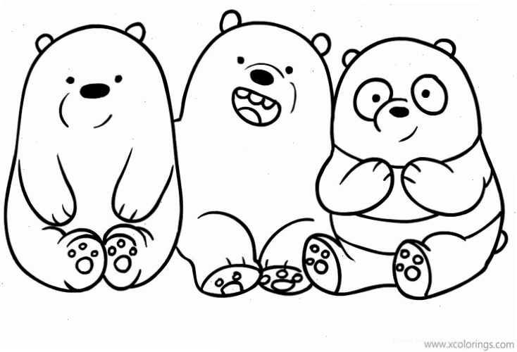 Tranh tô màu We Bare Bears cho bé 2 tuổi với nét vẽ to rõ ràng
