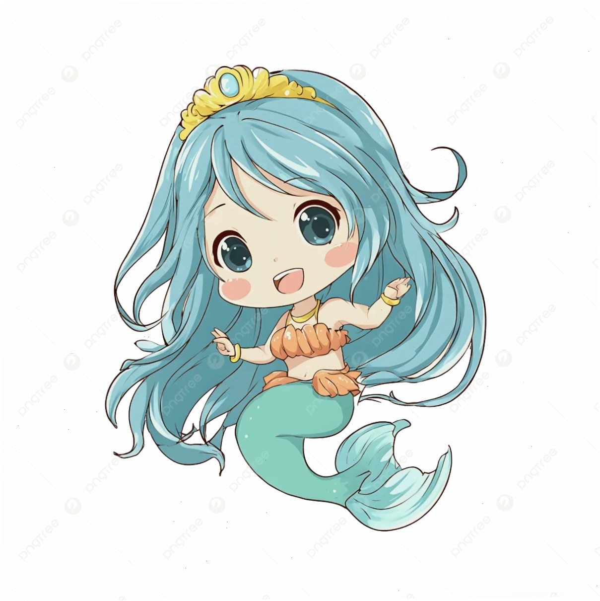 Ảnh chibi công chúa người cá dễ thương được chế lại với bối cảnh hài hước