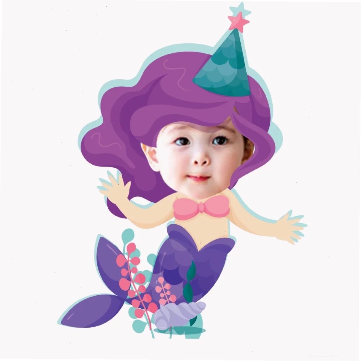 Ảnh chibi công chúa người cá dễ thương với mái tóc màu cầu vồng