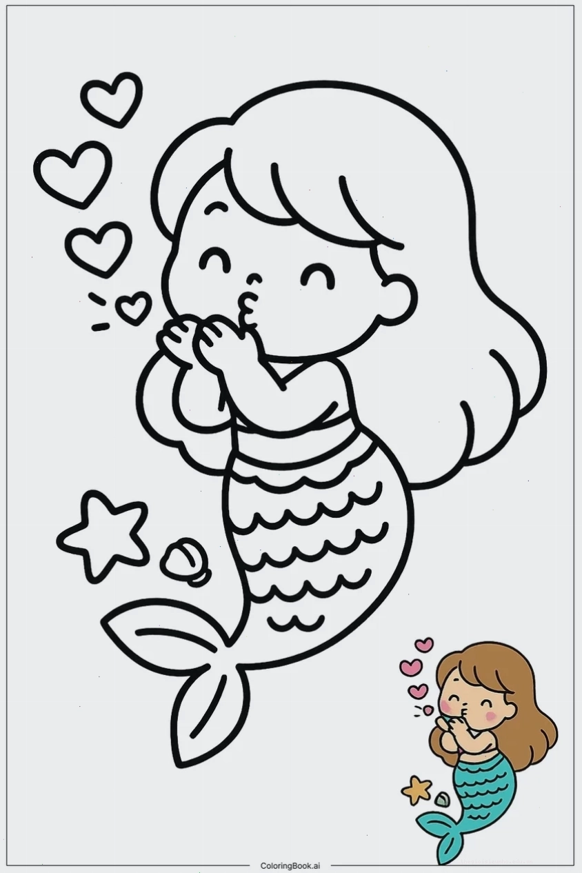 Tranh tô màu công chúa người cá chibi dễ thương cho bé
